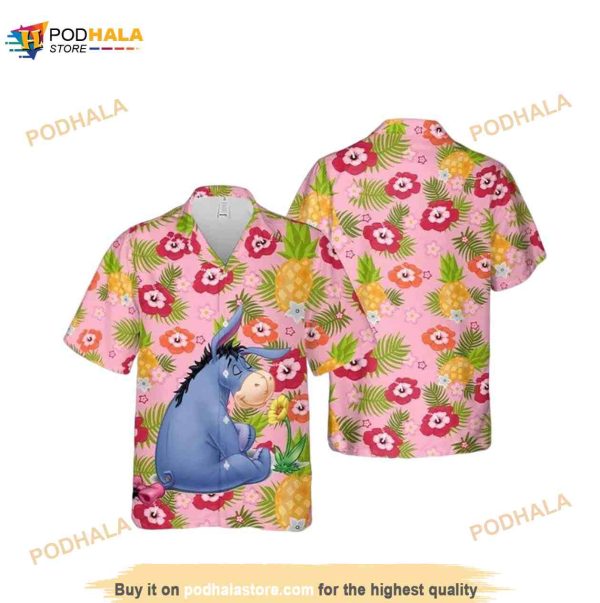 Eeyore Pineapple Red Flower On The Pink Funny Hawaiian Shirt