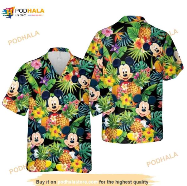 Family Mickey Mouse Beach Pineapple On The Black Funny Hawaiian Shirt