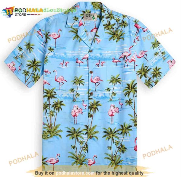 Flamingo Island Blue Funny Hawaiian Shirt Flamingo Hawaii Shirt
