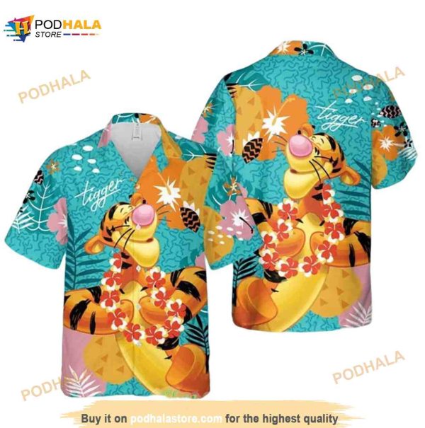 Funny Hawaiian Shirt For Men Funny Tigger Flower On The Blue