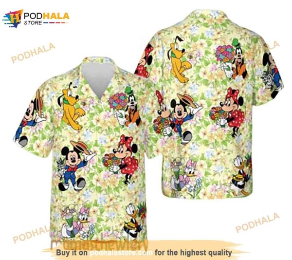 Funny Hawaiian Shirt For Men Mouse And Groofy Flower And Garden Blue