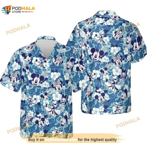 Mickey Mouse Floral Summer Button Vacation Blue Funny Hawaiian Shirt