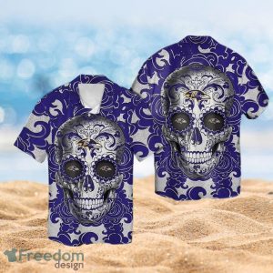 NFL Baltimore Ravens Logo Design Skull Tropical Halloween Shirt Hawaiian 3D Shirt