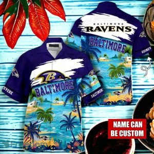 NFL Baltimore Ravens Logo Fans Love Custom Your Name Hawaiian Shirt Full Over Print