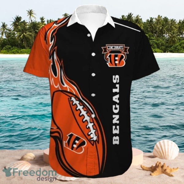 NFL Cincinnati Bengals Logo Design Fireball Black Shirt Hawaiian Shirt