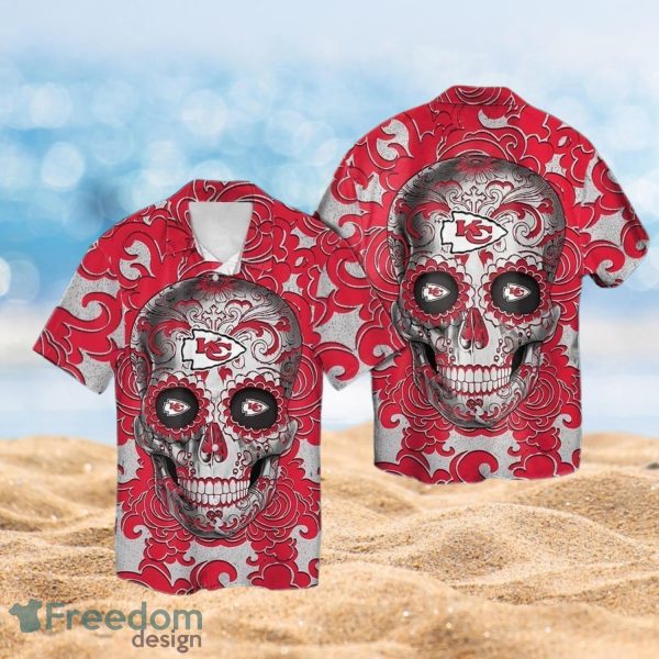 NFL Kansas City Chiefs Logo Design Skull Tropical Halloween Shirt Hawaiian 3D Shirt