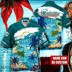NFL Miami Dolphins Logo Fans Love Custom Your Name Hawaiian Shirt Full Over Print