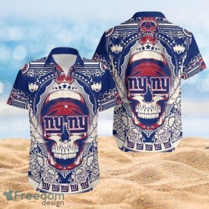 NFL New York Giants Logo Design Skull FlowerTropical Halloween Shirt Hawaiian 3D Shirt
