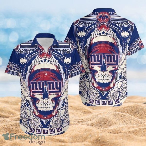 NFL New York Giants Logo Design Skull FlowerTropical Halloween Shirt Hawaiian 3D Shirt