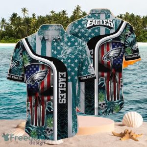 NFL Philadelphia Eagles Logo Design Skull America Flag Hawaiian Shirt