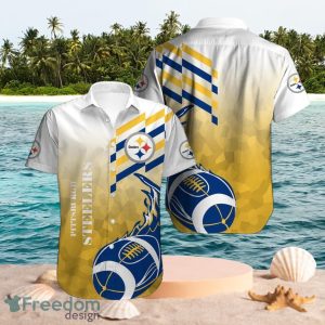NFL Pittsburgh Steelers Logo Design Blue Fireball White Shirt Hawaiian Shirt