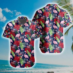 NHL Columbus Blue Jackets Flamingo Flowers Hawaiian Shirt
