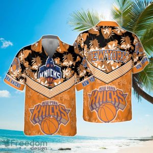 New York Knicks Orange Hibiscus Flower Print Hawaiian Shirt