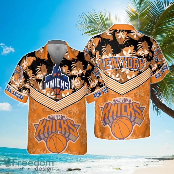 New York Knicks Orange Hibiscus Flower Print Hawaiian Shirt