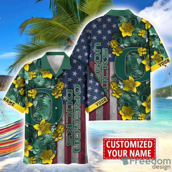 Oregon Ducks Custom name USA Flag 4th July Independence Day Hawaiian Shirt