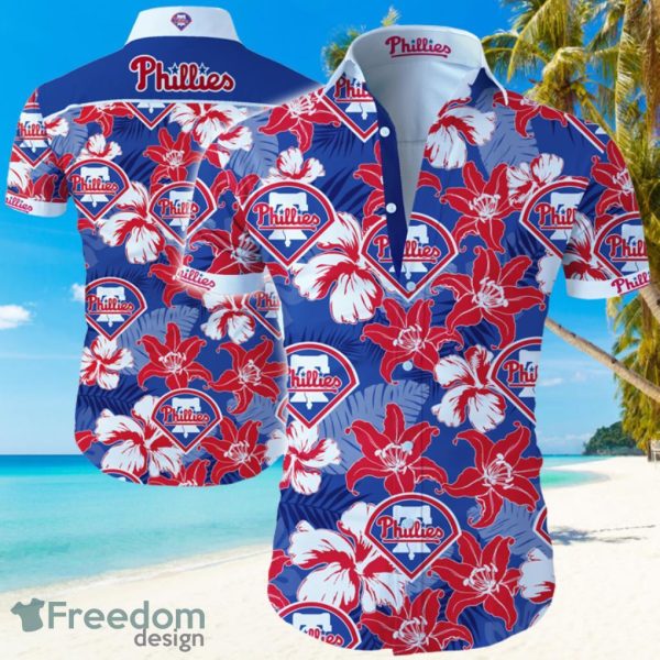 Philadelphia Phillies Logo Red Flower Hawaiian Summer Beach Shirt Full Print