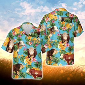 Pineapple Hawaiian Theme For Hereford Cattle Lovers All 3D Printed Hawaiian Shirt For Men Women