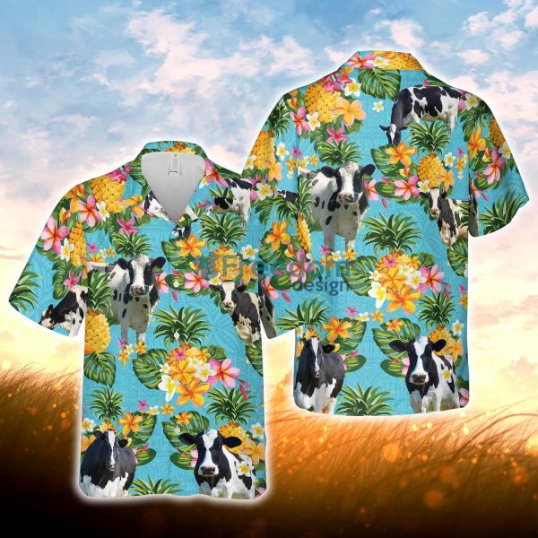 Pineapple Hawaiian Theme For Holstein Friesian Cattle Lovers All 3D Printed Hawaiian Shirt For Men Women