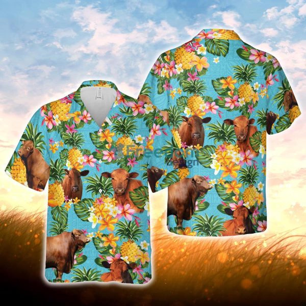 Pineapple Hawaiian Theme For Red Angus Cattle Lovers All 3D Printed Hawaiian Shirt For Men Women