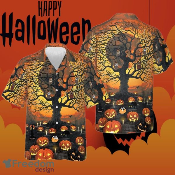 Pumpkin Night Hawaiian Shirt Mens Halloween Button Up Shirts Gift Ideas