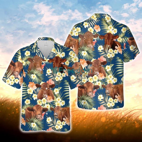 Red Angus Summer Blue Floral 3D Hawaiian Shirt For Men Women