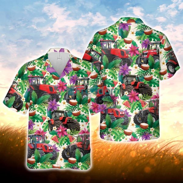 Red Tractor Summer Floral 3D Hawaiian Shirt For Men Women