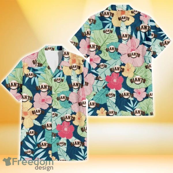 San Francisco Giants Colorful Sketch Hibiscus Dark Green Background 3D Hawaiian Shirt Gift For Fans