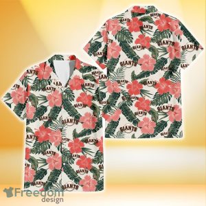 San Francisco Giants Pink Coral Hibiscus Banana Leaf Beige Background 3D Hawaiian Shirt Gift For Fans