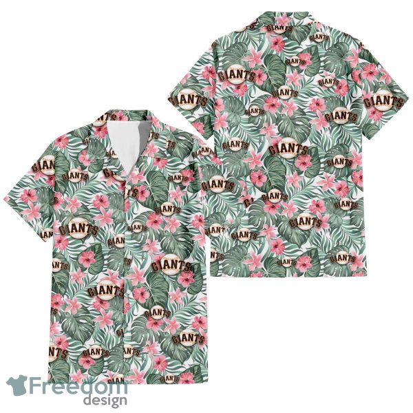 San Francisco Giants Pink Hibiscus Porcelain Flower Tropical Leaf White Background 3D Hawaiian Shirt Gift For Fans