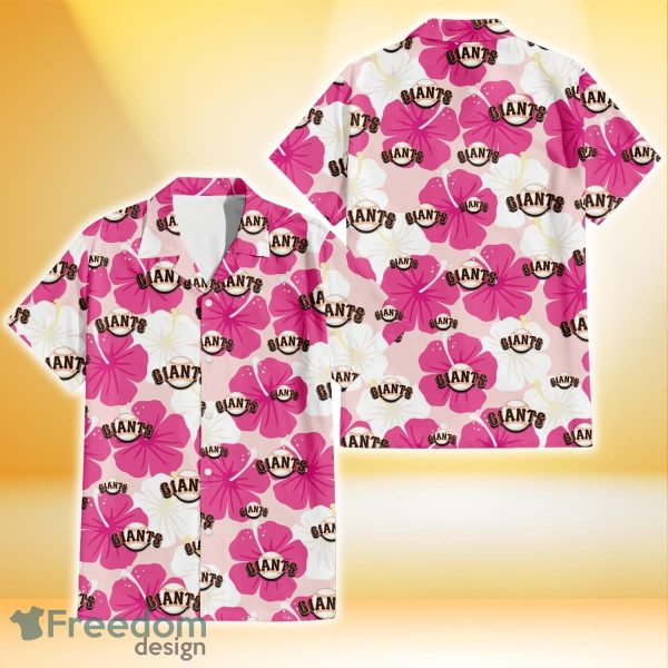 San Francisco Giants Pink White Hibiscus Misty Rose Background 3D Hawaiian Shirt Gift For Fans