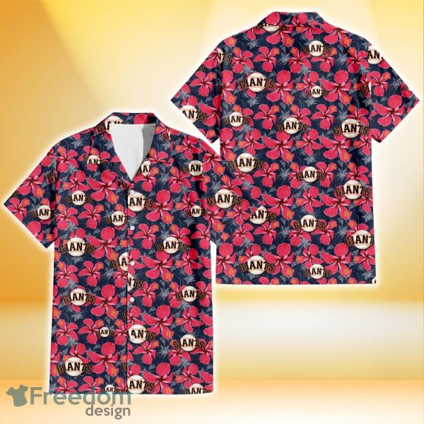 San Francisco Giants Red Hibiscus Dark Gray Background 3D Hawaiian Shirt Gift For Fans