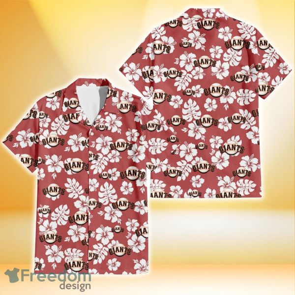 San Francisco Giants White Hibiscus Indian Red Background 3D Hawaiian Shirt Gift For Fans