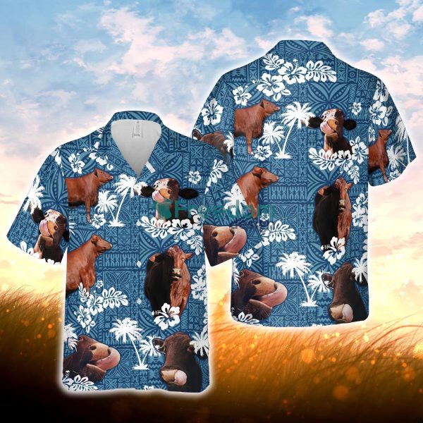 Santa Gertrudis Cattel Blue Tribal All Over Printed 3D Hawaiian Shirt For Men Women