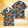 Seattle Mariners Orange Hibiscus Blue Gray Leaf Black Background 3D Hawaiian Shirt Gift For Fans