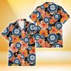 Seattle Mariners Orange Hibiscus Dark Green Leaf Black Background 3D Hawaiian Shirt Gift For Fans