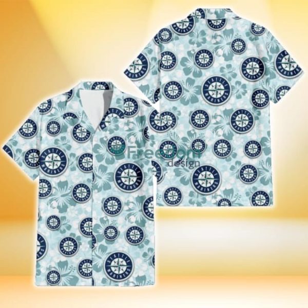 Seattle Mariners Pale Turquoise Hibiscus Light Cyan Background 3D Hawaiian Shirt Gift For Fans