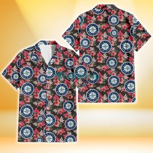 Seattle Mariners Pink Hibiscus Orchid Brown Background 3D Hawaiian Shirt Gift For Fans