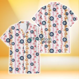 Seattle Mariners Pink Hibiscus Yellow Pink Orchid White Background 3D Hawaiian Shirt Gift For Fans