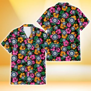 Seattle Mariners Pink Orange Black Background 3D Hawaiian Shirt Gift For Fans