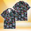 Seattle Mariners Pink Yellow Orange Hibiscus Big Tropical Leaf Black Background 3D Hawaiian Shirt Gift For Fans