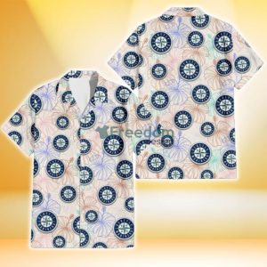 Seattle Mariners Sketch Pastel Hibiscus Beige Background 3D Hawaiian Shirt Gift For Fans
