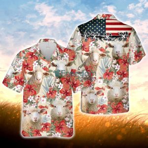 Sheep Hibicus Floral US Flag 3D Hawaiian Shirt For Men Women