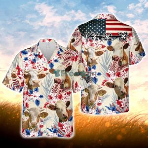 Simmental Pattern US Flag Hawaiian Shirt For Men Women