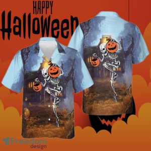 Skeleton Dancing With Pumpkin Hawaiian Shirt Halloween Cool Gifts For Brother