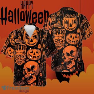 Skull Pumpkin Halloween Hawaiian Shirt Spooky Halloween Button Down Shirt