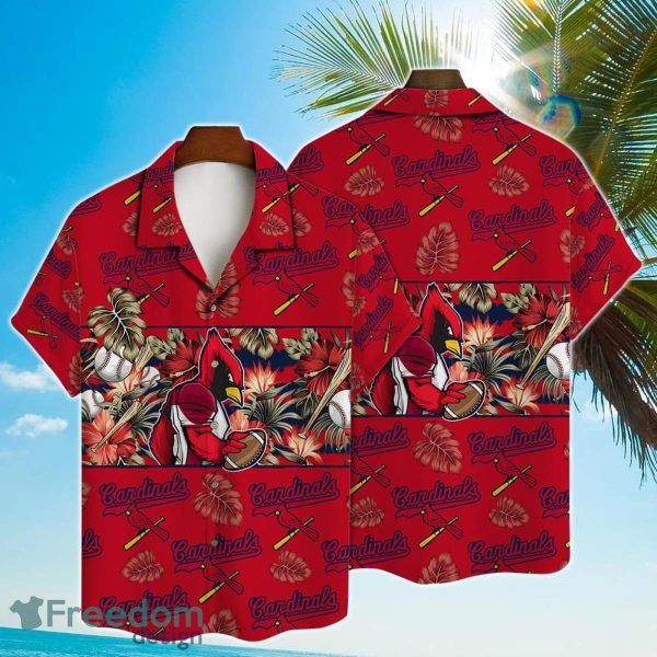 St. Louis Cardinals Mascot And Leaves Tropical Pattern Hawaiian Shirt For Fans