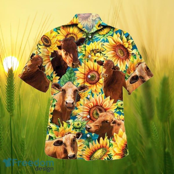 Sunflower Beefmaster Cattle All Printed 3D Hawaiian Shirt For Men Women