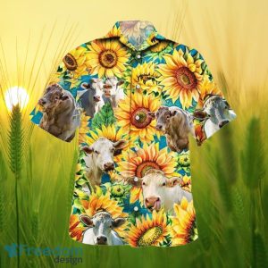 Sunflower Charolais Cattle All Printed 3D Hawaiian Shirt For Men Women