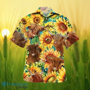 Sunflower Highland Cattle All Printed 3D Hawaiian Shirt For Men Women