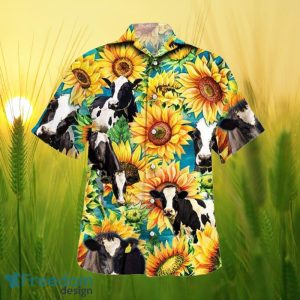Sunflower Holstein Friesian Cattle All Printed 3D Hawaiian Shirt For Men Women